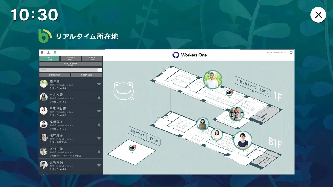 オフィスマップ上に社員の位置を表示する画面